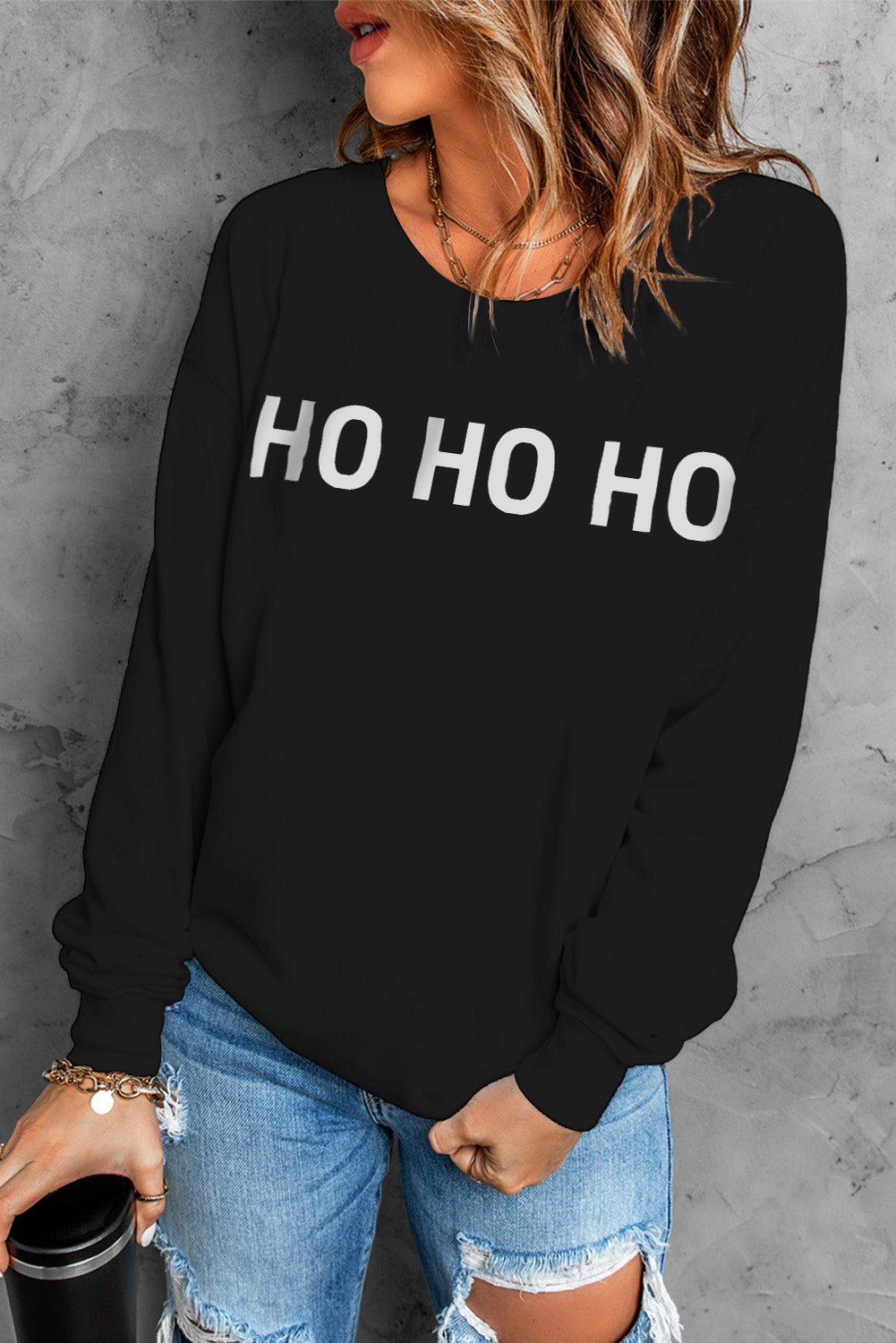 HO HO HO Graphic Round Neck Sweatshirt - Guy Christopher