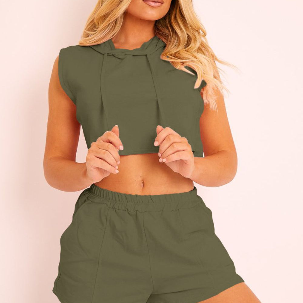 Hooded Crop Top & Pocketed Shorts Set - Guy Christopher