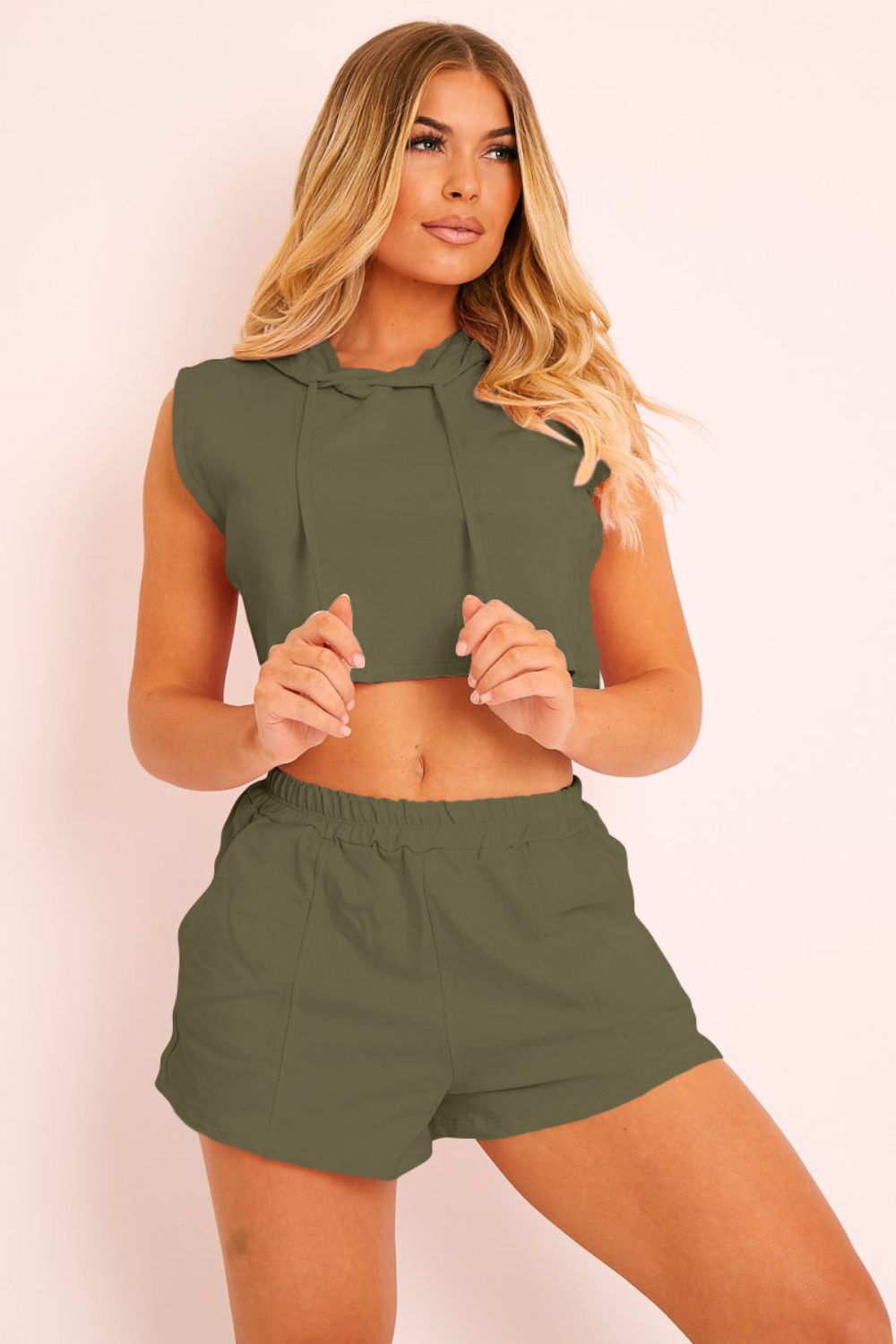 Hooded Crop Top & Pocketed Shorts Set - Guy Christopher