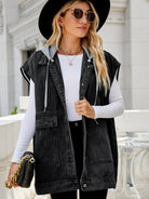 Hooded Sleeveless Denim Top with Pockets - Guy Christopher
