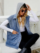 Hooded Sleeveless Denim Top with Pockets - Guy Christopher