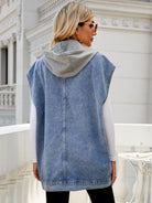 Hooded Sleeveless Denim Top with Pockets - Guy Christopher