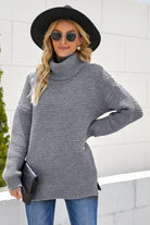 Horizontal Ribbing Turtleneck Sweater - Guy Christopher