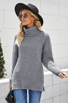 Horizontal Ribbing Turtleneck Sweater - Guy Christopher