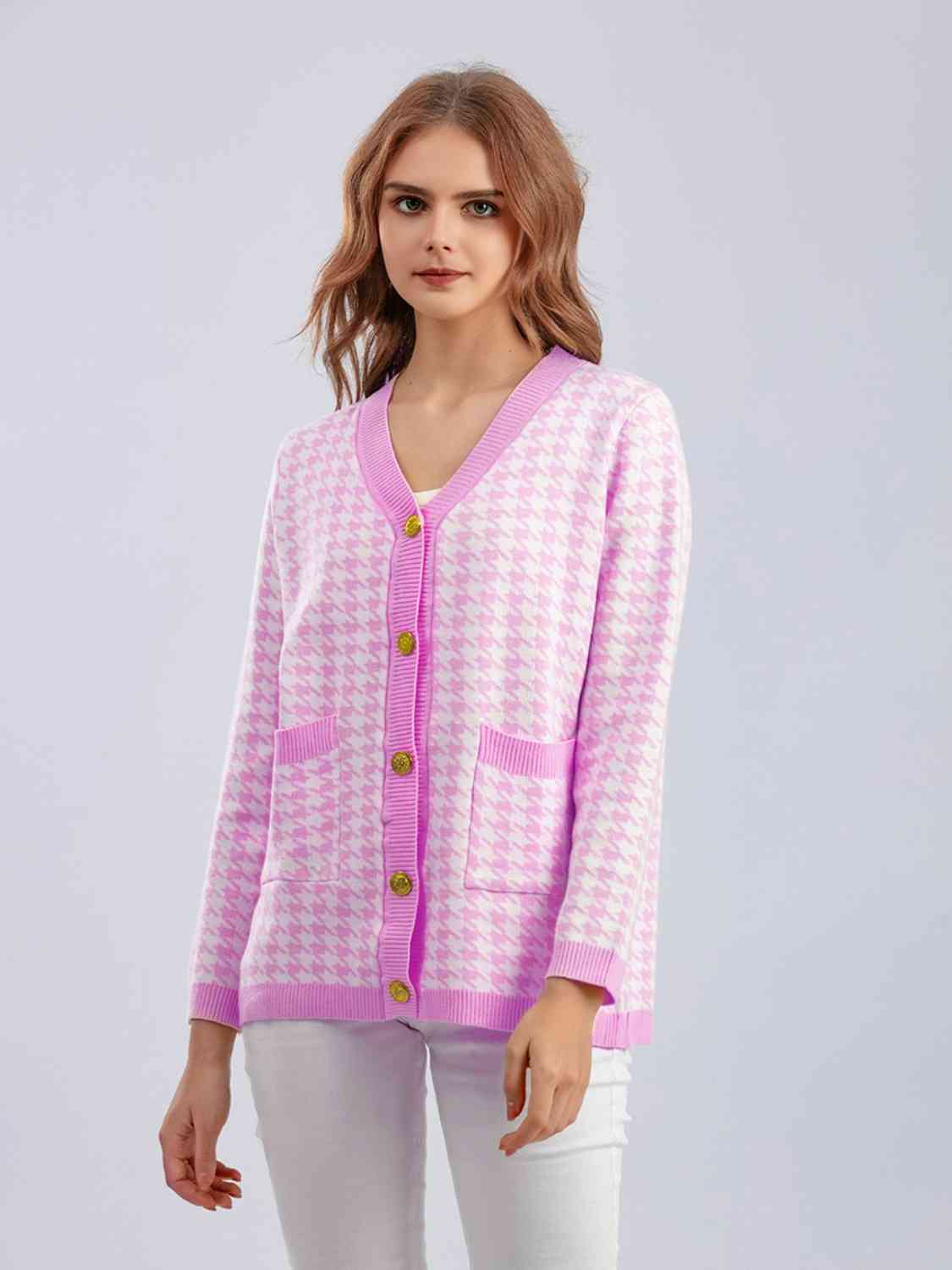 Houndstooth Button Down Cardigan - Guy Christopher