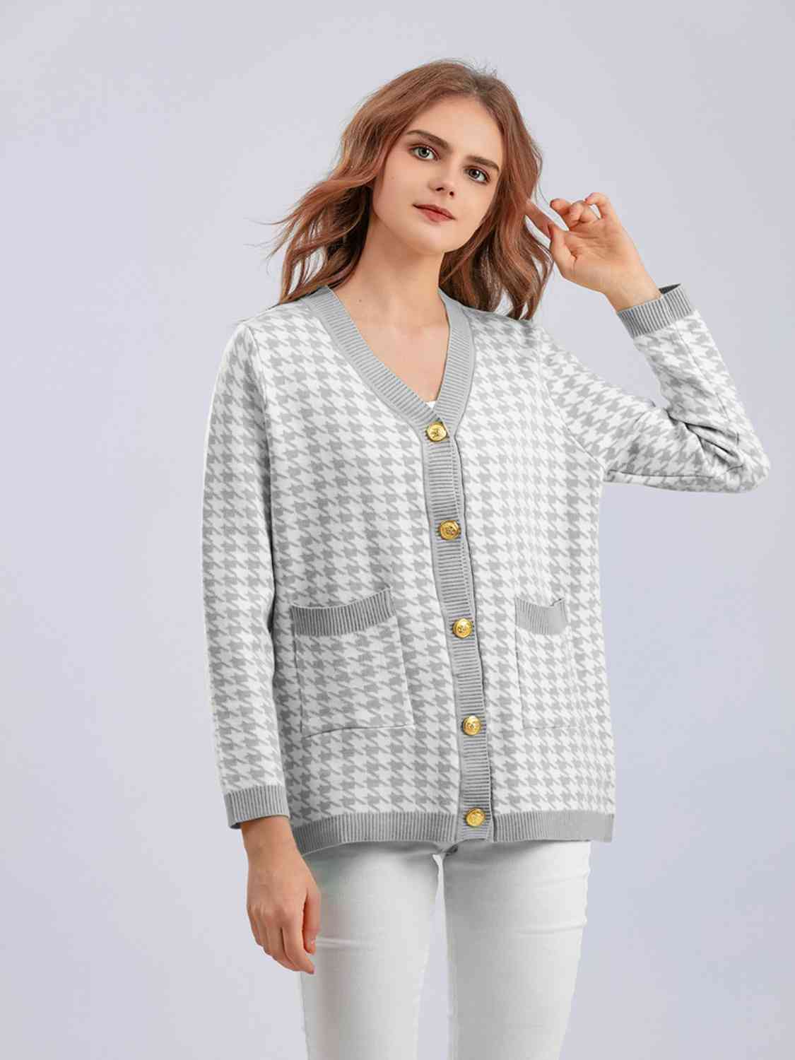 Houndstooth Button Down Cardigan - Guy Christopher