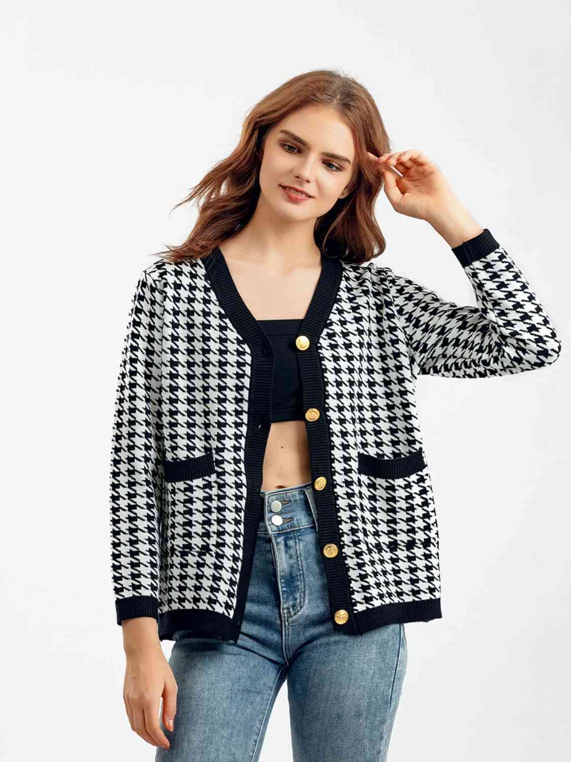 Houndstooth Button Down Cardigan - Guy Christopher