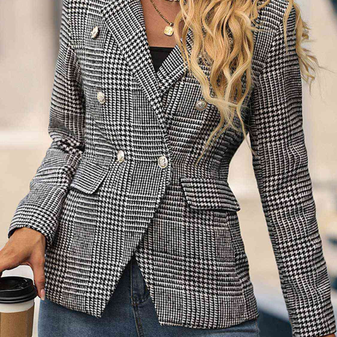 Houndstooth Buttoned Long Sleeve Blazer - Guy Christopher