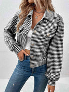 Houndstooth Collared Neck Button Up Jacket - Guy Christopher