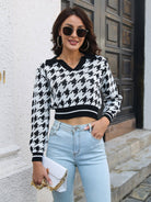 Houndstooth Johnny Collar Cropped Sweater - Guy Christopher