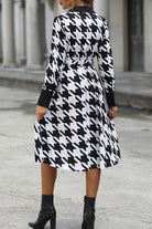 Houndstooth Johnny Collar Tie Waist Dress - Guy Christopher