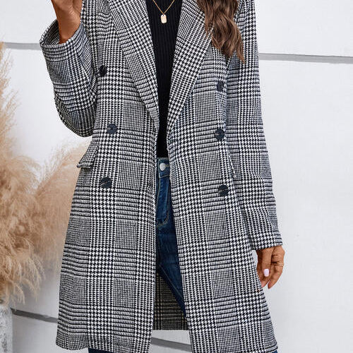 Houndstooth Laper Collar Buttoned Coat - Guy Christopher