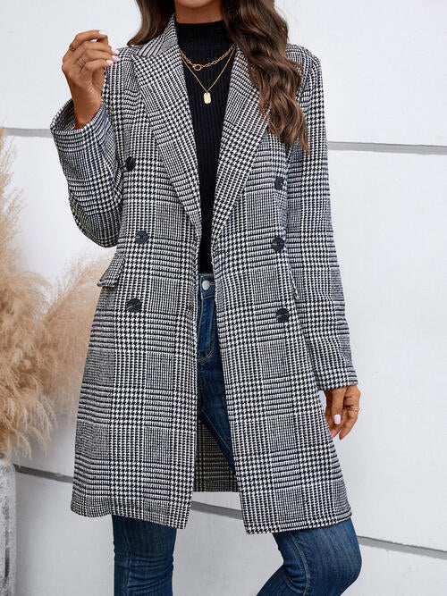 Houndstooth Laper Collar Buttoned Coat - Guy Christopher