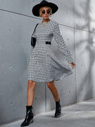 Houndstooth Long Sleeve Round Neck Dress - Guy Christopher