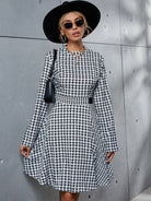 Houndstooth Long Sleeve Round Neck Dress - Guy Christopher