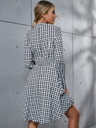 Houndstooth Long Sleeve Round Neck Dress - Guy Christopher