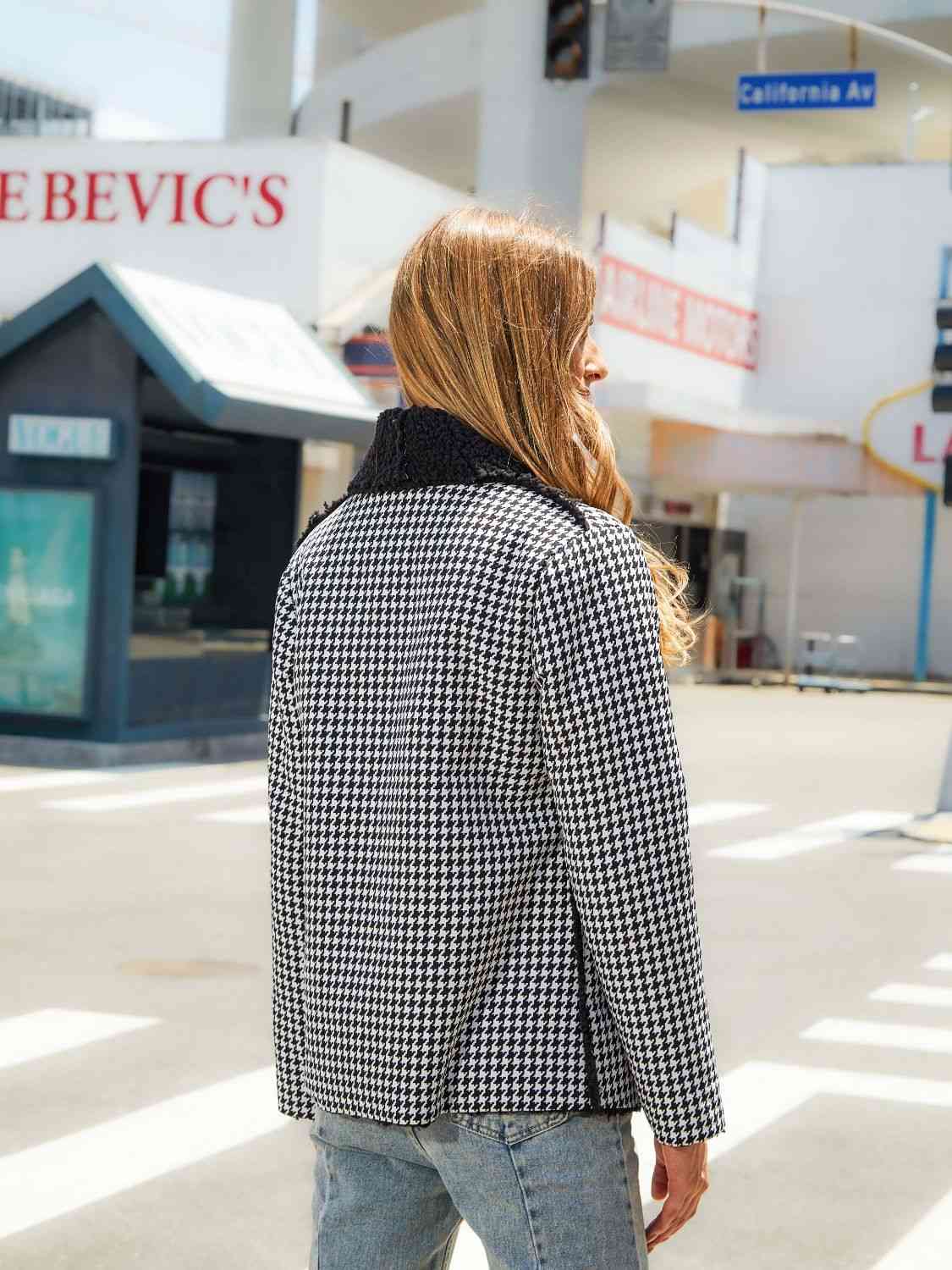 Houndstooth Open Front Long Sleeve Jacket - Guy Christopher