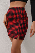 Houndstooth Slit Mini Skirt - Guy Christopher