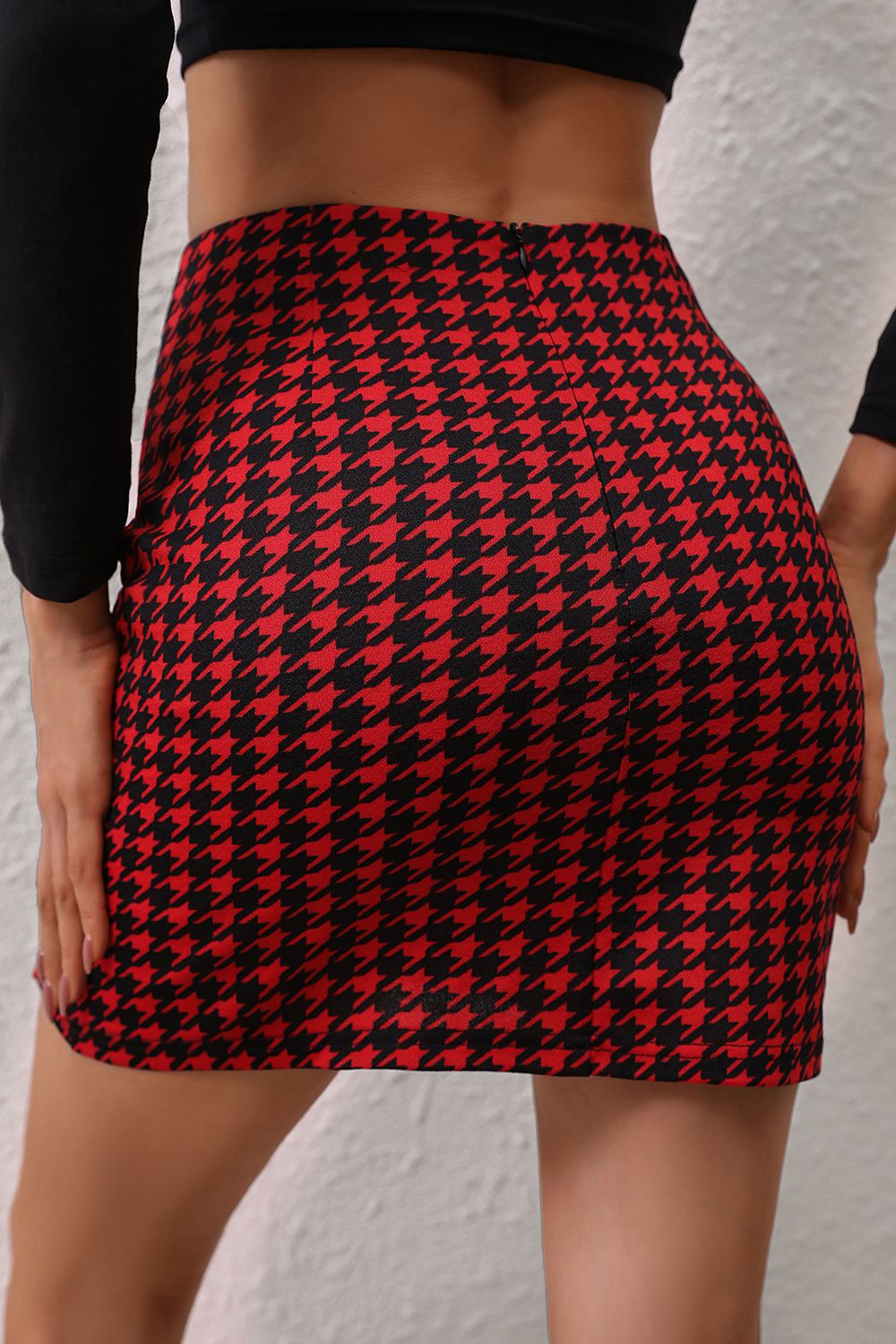 Houndstooth Slit Mini Skirt - Guy Christopher