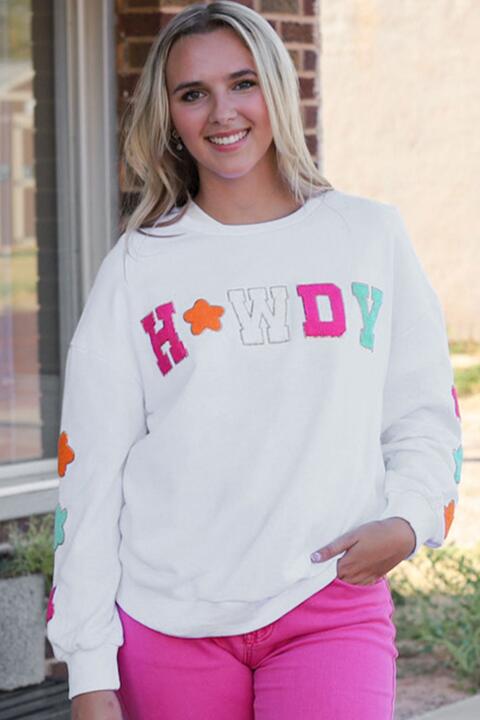 HOWDY Patch Graphic Round Neck Sweatshirt - Guy Christopher
