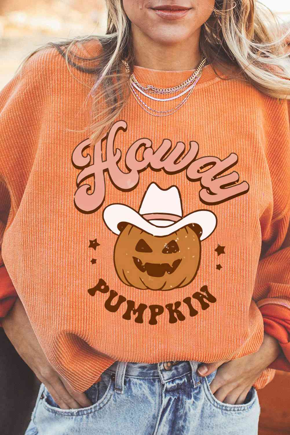 HOWDY Pumpkin Graphic Ribbed Sweatshirt - Guy Christopher