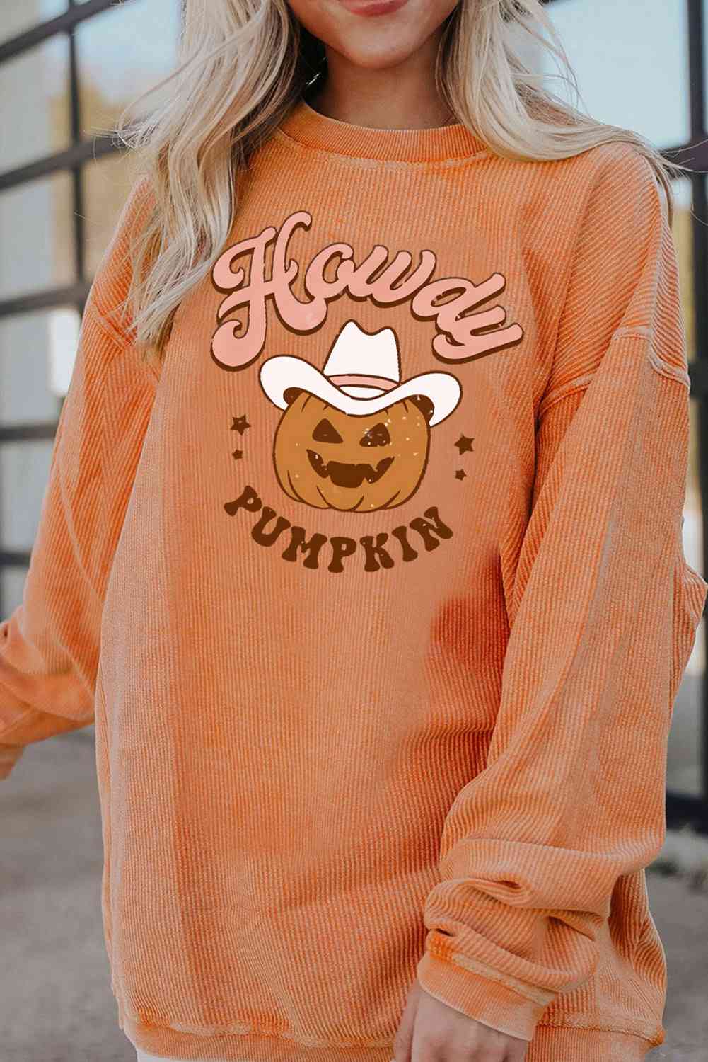 HOWDY Pumpkin Graphic Ribbed Sweatshirt - Guy Christopher