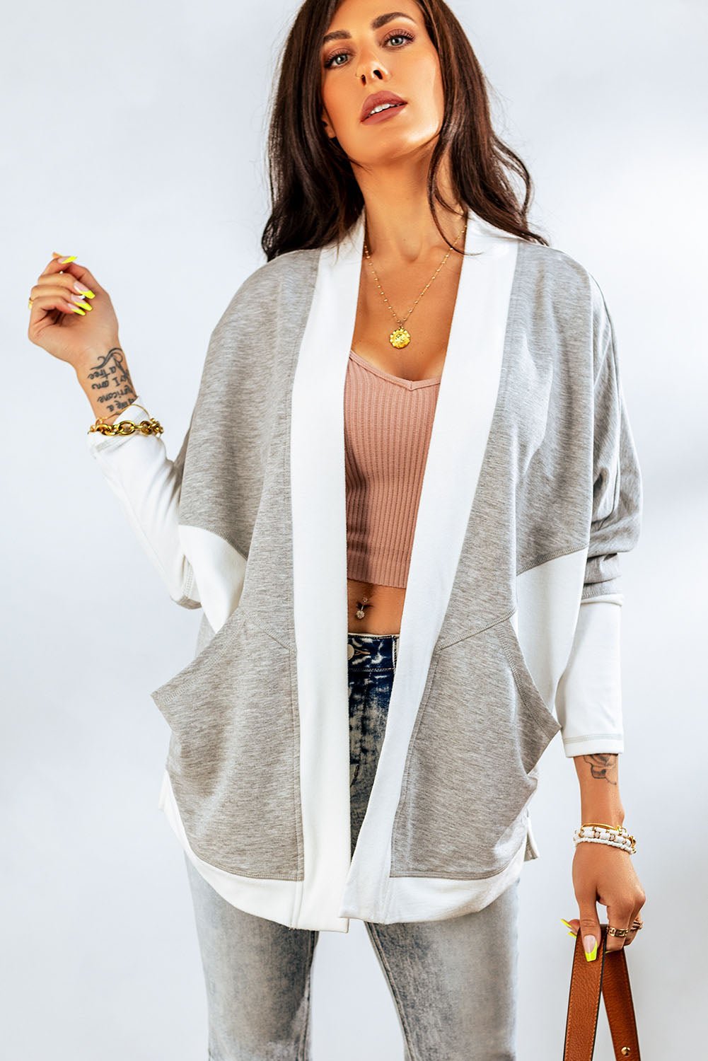 Indulge in Luxurious Comfort with our Contrast Open Front Cardigan - Wrap yourself in romance and elegance with this versatile piece that transitions from day to night effortlessly - Feel confident and stylish all day long. - Guy Christopher