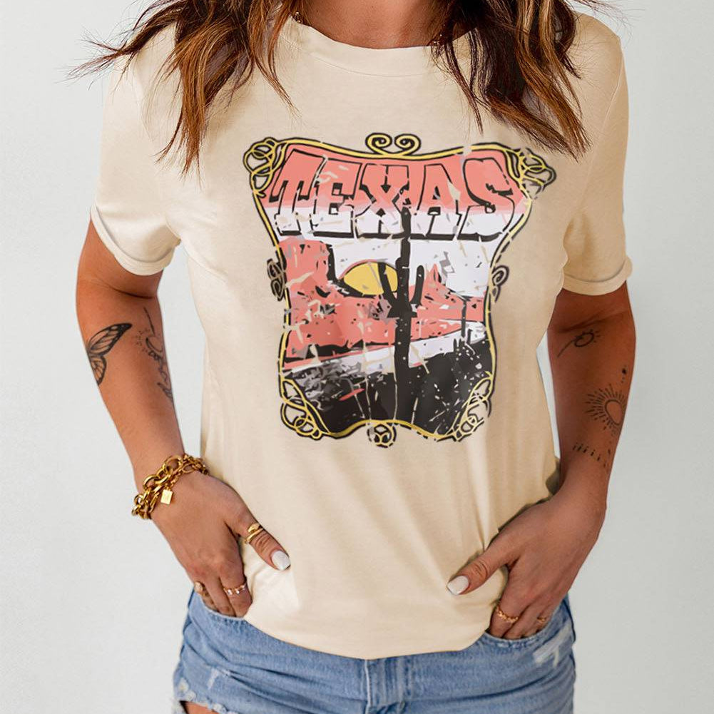 Indulge in Mesmerizing Charm with the Texas Graphic Cuffed Tee Shirt - Flatter your Curves and Turn Heads with a Passionate Ode to the Lone Star State - Guy Christopher