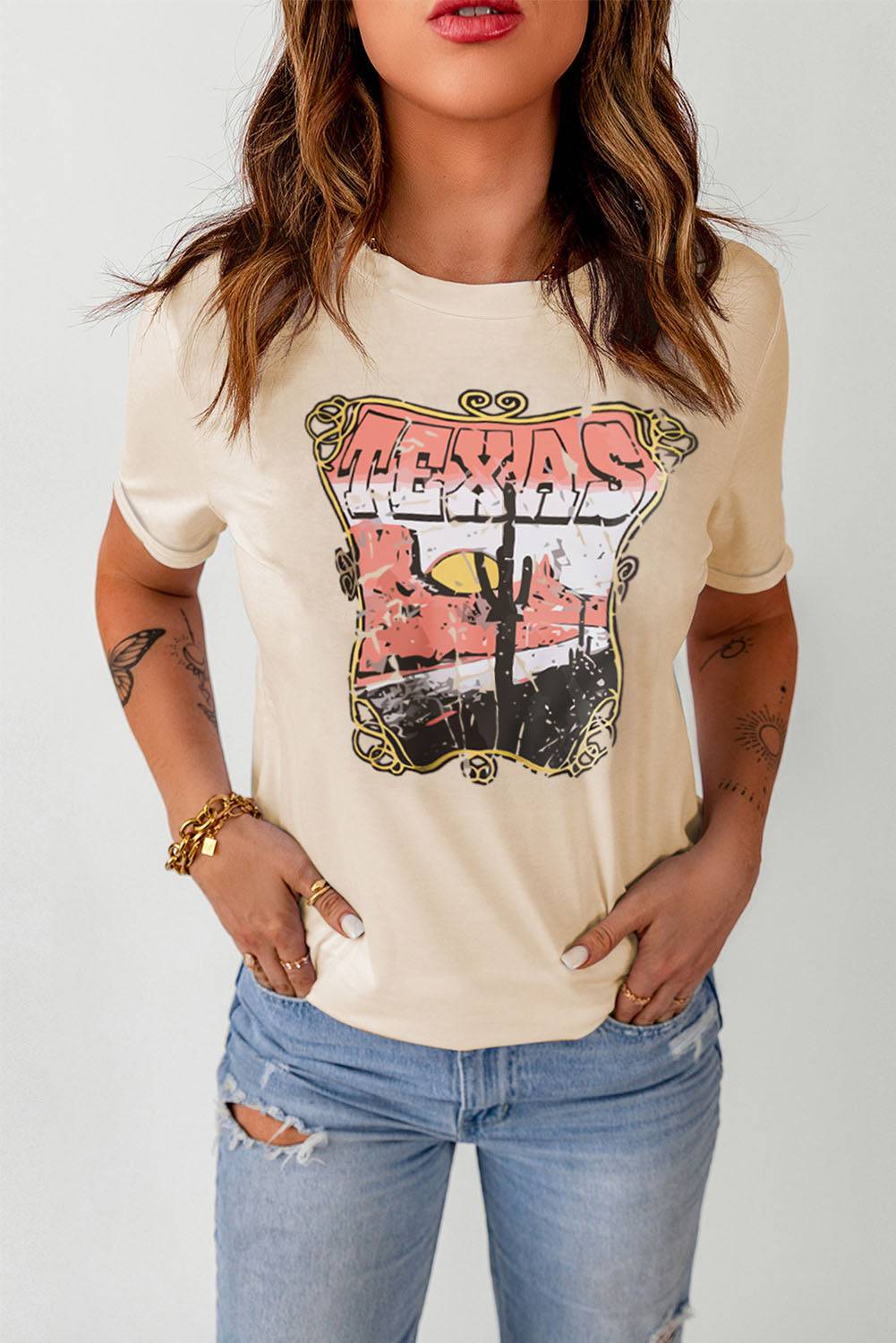 Indulge in Mesmerizing Charm with the Texas Graphic Cuffed Tee Shirt - Flatter your Curves and Turn Heads with a Passionate Ode to the Lone Star State - Guy Christopher