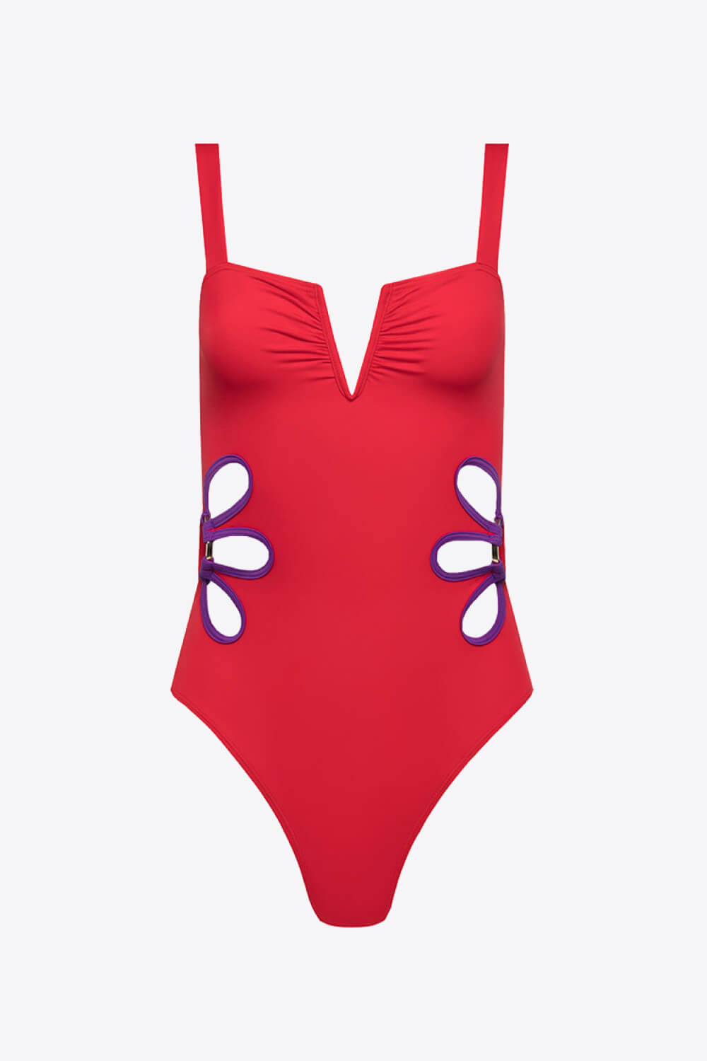 Indulge in Pure Romance and Freedom with Our Contrast Trim Cutout Notched Neck One-Piece Swimsuit - Embrace Your Beauty and Confidence with Luxurious Materials and a Striking Design. - Guy Christopher