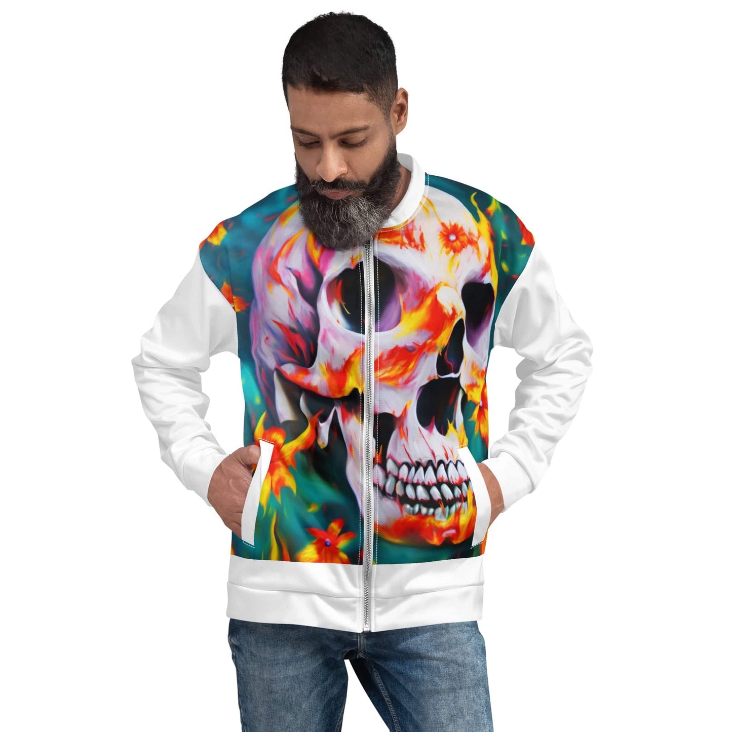 Indulge in the Pure Bliss of Guy Christopher's All-Over Print Bomber Jacket - Wrap Yourself Up in a Warm Embrace and Let Beauty and Quality Go Hand in Hand. - Guy Christopher