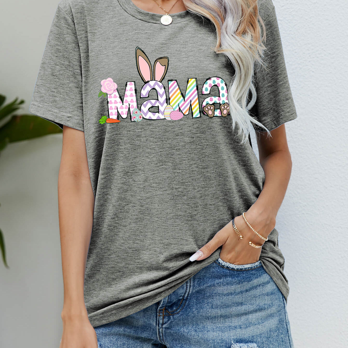 Indulge in the season of love with our Easter MAMA Graphic Round Neck T-Shirt - Express your gratitude to the woman who gave you everything, wrapped in soft comfort and delicate charm. - Guy Christopher
