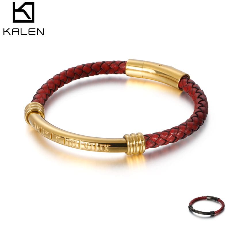 Indulge in Timeless Elegance with Kalen's Gold Black Bracelet - Captivate Hearts with the Allure of Roman Numerals and Genuine Cowhide Leather - Express Your Unique Style with Confidence - Guy Christopher