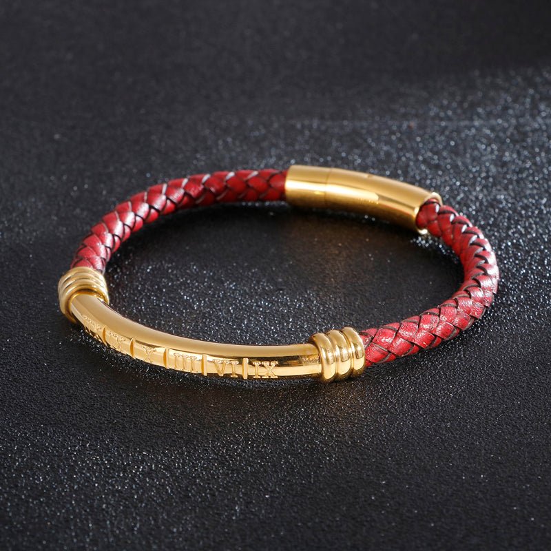 Indulge in Timeless Elegance with Kalen's Gold Black Bracelet - Captivate Hearts with the Allure of Roman Numerals and Genuine Cowhide Leather - Express Your Unique Style with Confidence - Guy Christopher