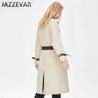 JAZZEVAR Women's Clothing Stitching Leather Collar Ladies Double-breasted Trench Coat Jacket Womens Coat Fashion Mid-length - Guy Christopher