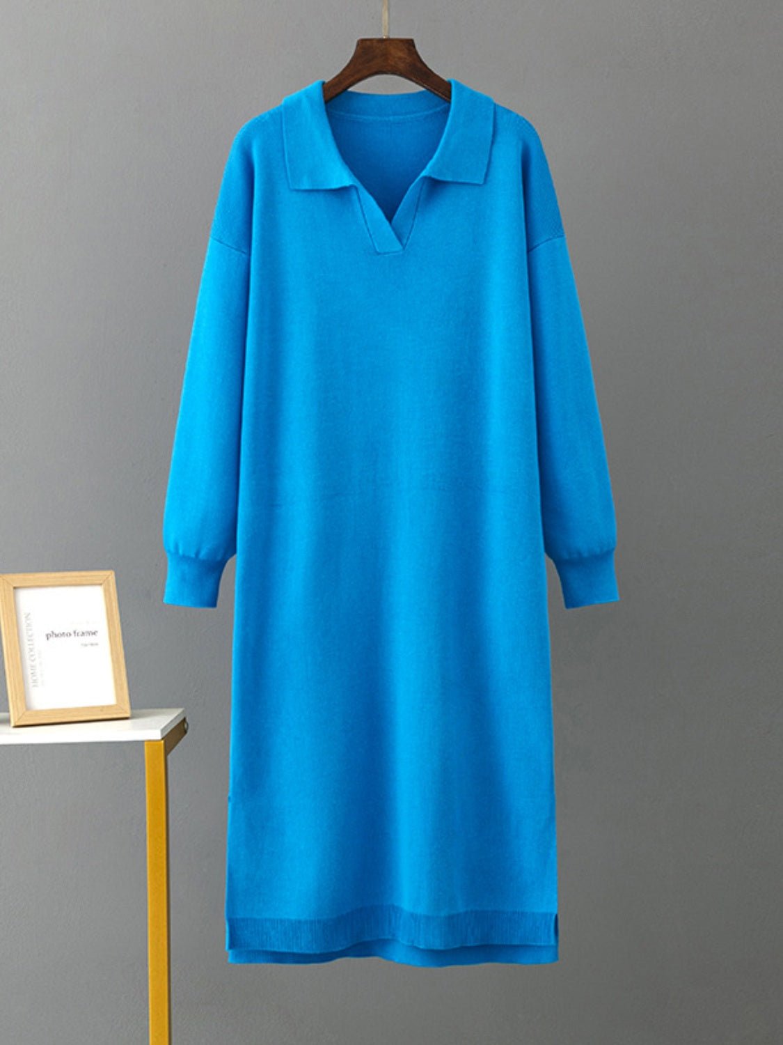 Johnny Collar Long Sleeve Slit Sweater Dress - Guy Christopher