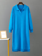 Johnny Collar Long Sleeve Slit Sweater Dress - Guy Christopher