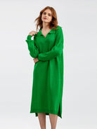 Johnny Collar Long Sleeve Slit Sweater Dress - Guy Christopher