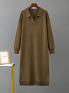 Johnny Collar Long Sleeve Slit Sweater Dress - Guy Christopher