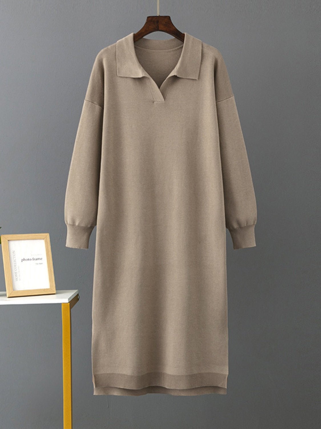 Johnny Collar Long Sleeve Slit Sweater Dress - Guy Christopher