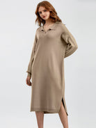 Johnny Collar Long Sleeve Slit Sweater Dress - Guy Christopher