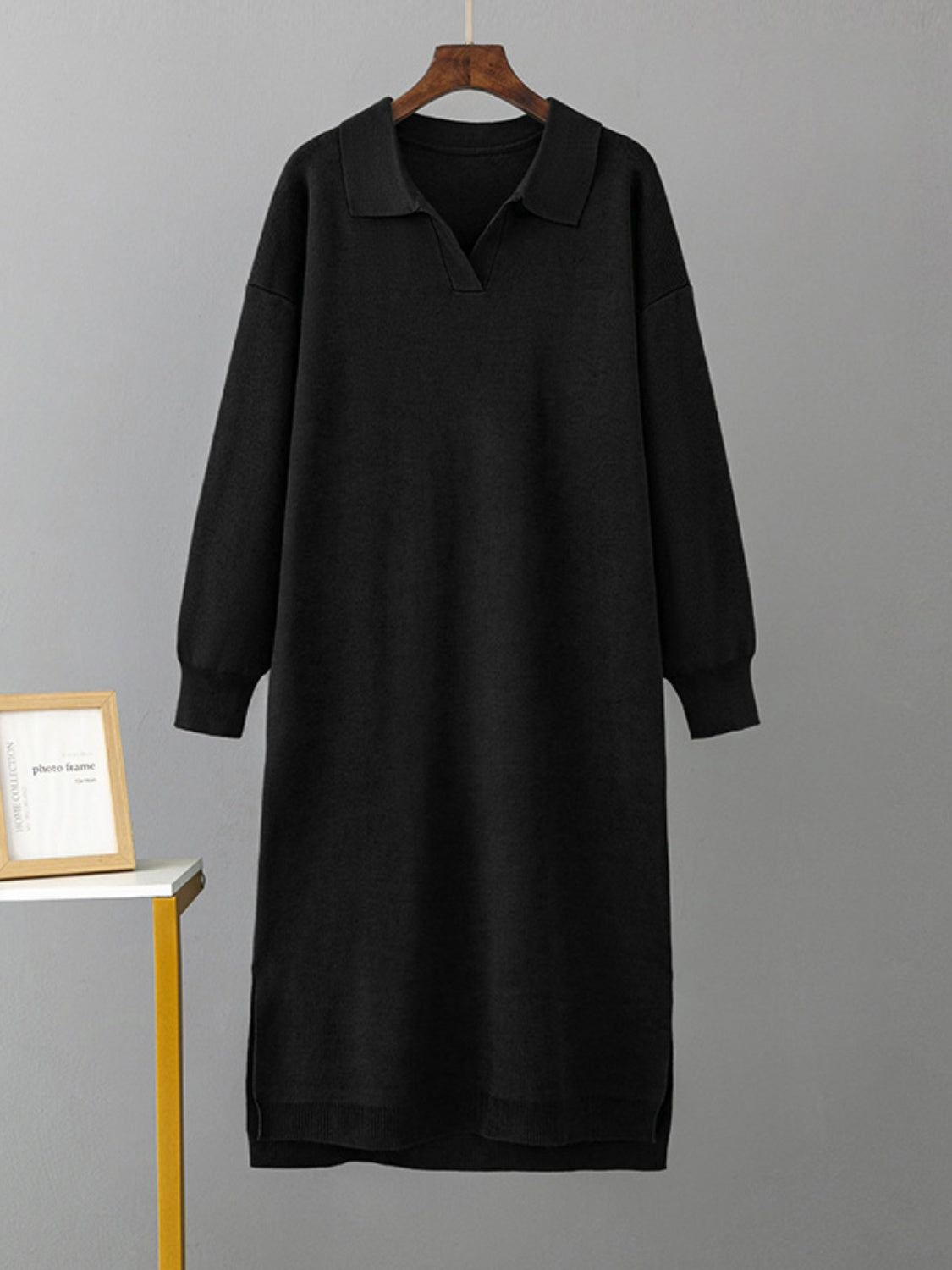 Johnny Collar Long Sleeve Slit Sweater Dress - Guy Christopher