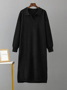 Johnny Collar Long Sleeve Slit Sweater Dress - Guy Christopher