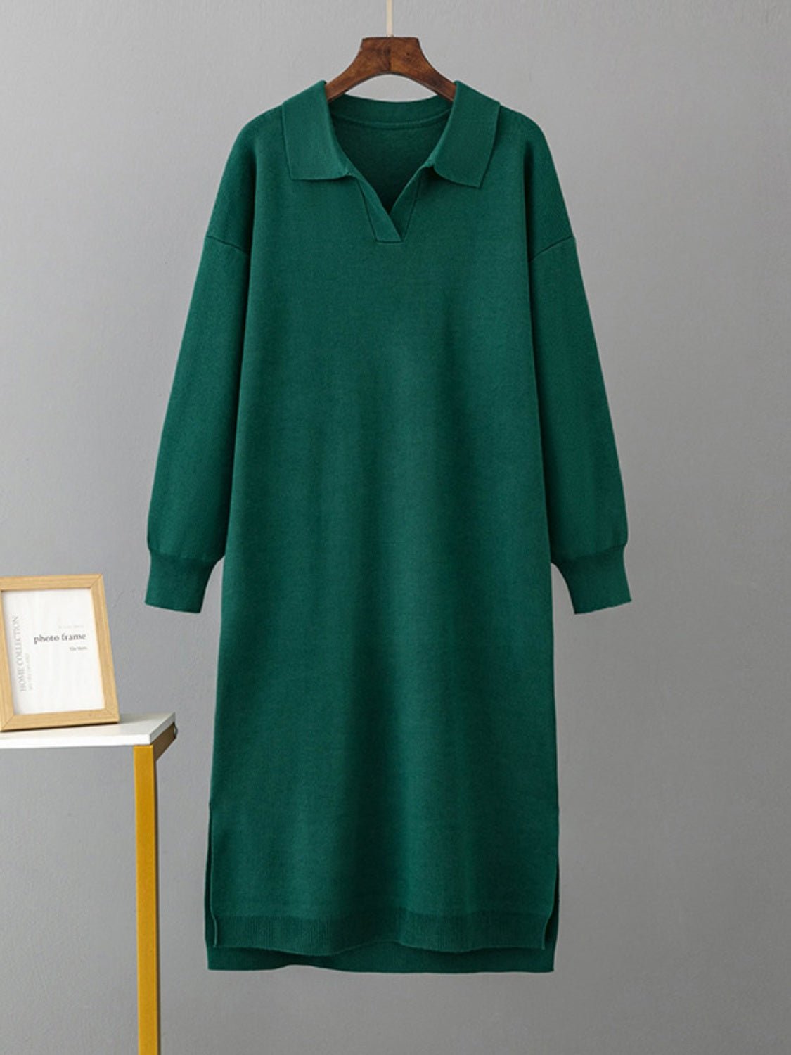 Johnny Collar Long Sleeve Slit Sweater Dress - Guy Christopher