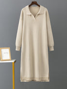 Johnny Collar Long Sleeve Slit Sweater Dress - Guy Christopher