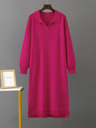 Johnny Collar Long Sleeve Slit Sweater Dress - Guy Christopher