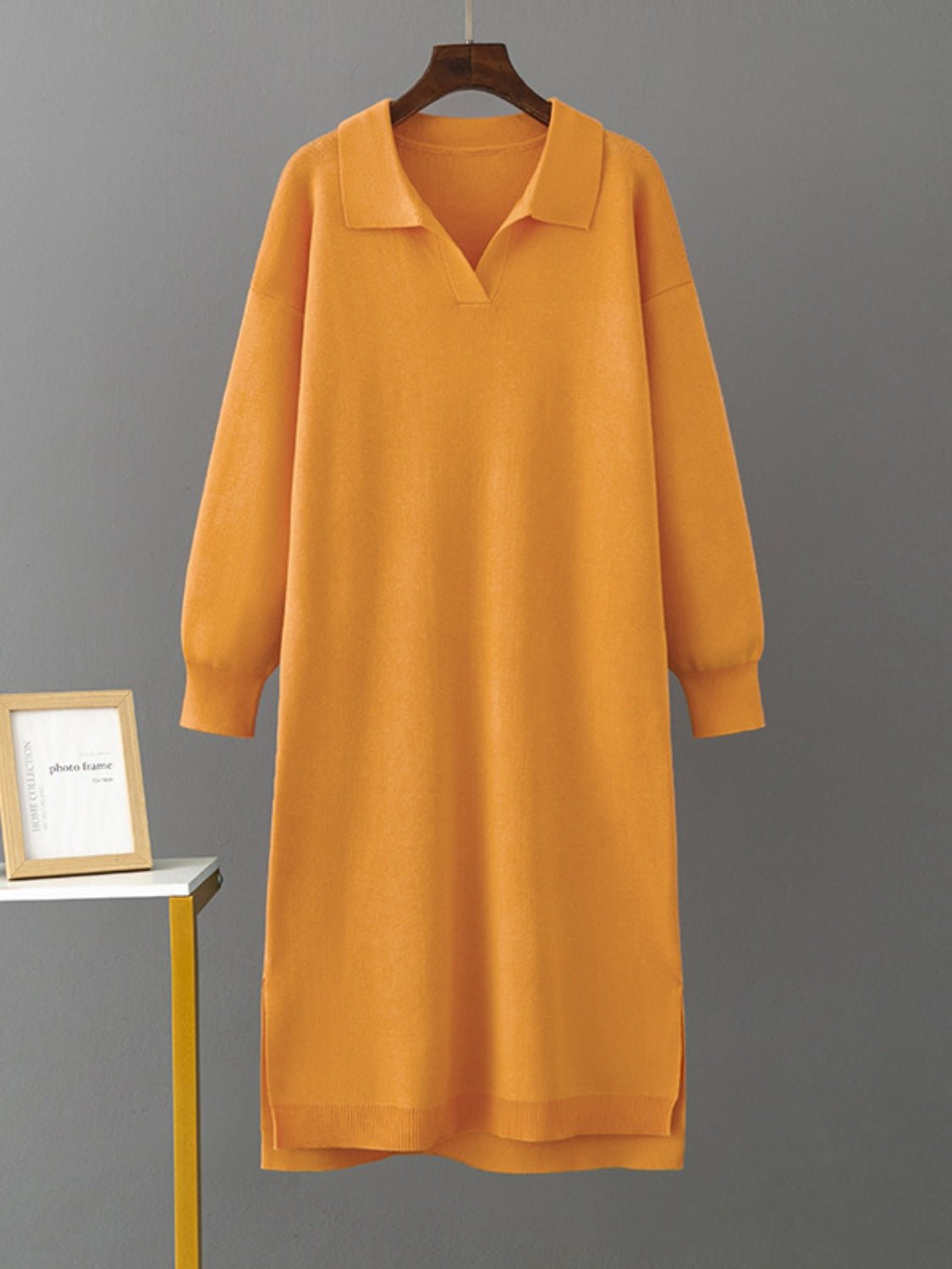 Johnny Collar Long Sleeve Slit Sweater Dress - Guy Christopher