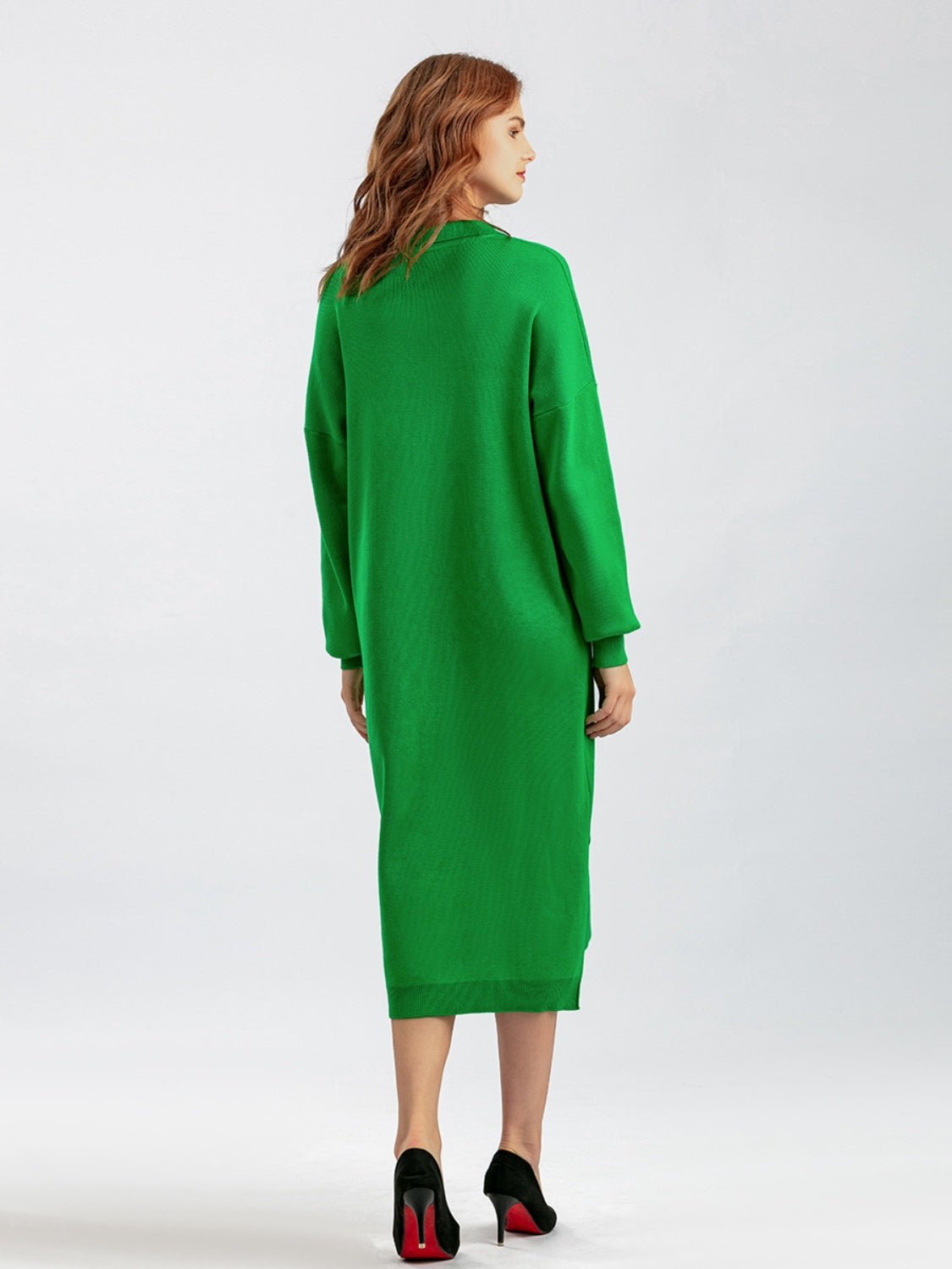 Johnny Collar Long Sleeve Slit Sweater Dress - Guy Christopher