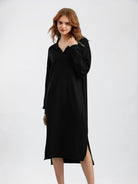 Johnny Collar Long Sleeve Slit Sweater Dress - Guy Christopher