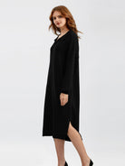 Johnny Collar Long Sleeve Slit Sweater Dress - Guy Christopher